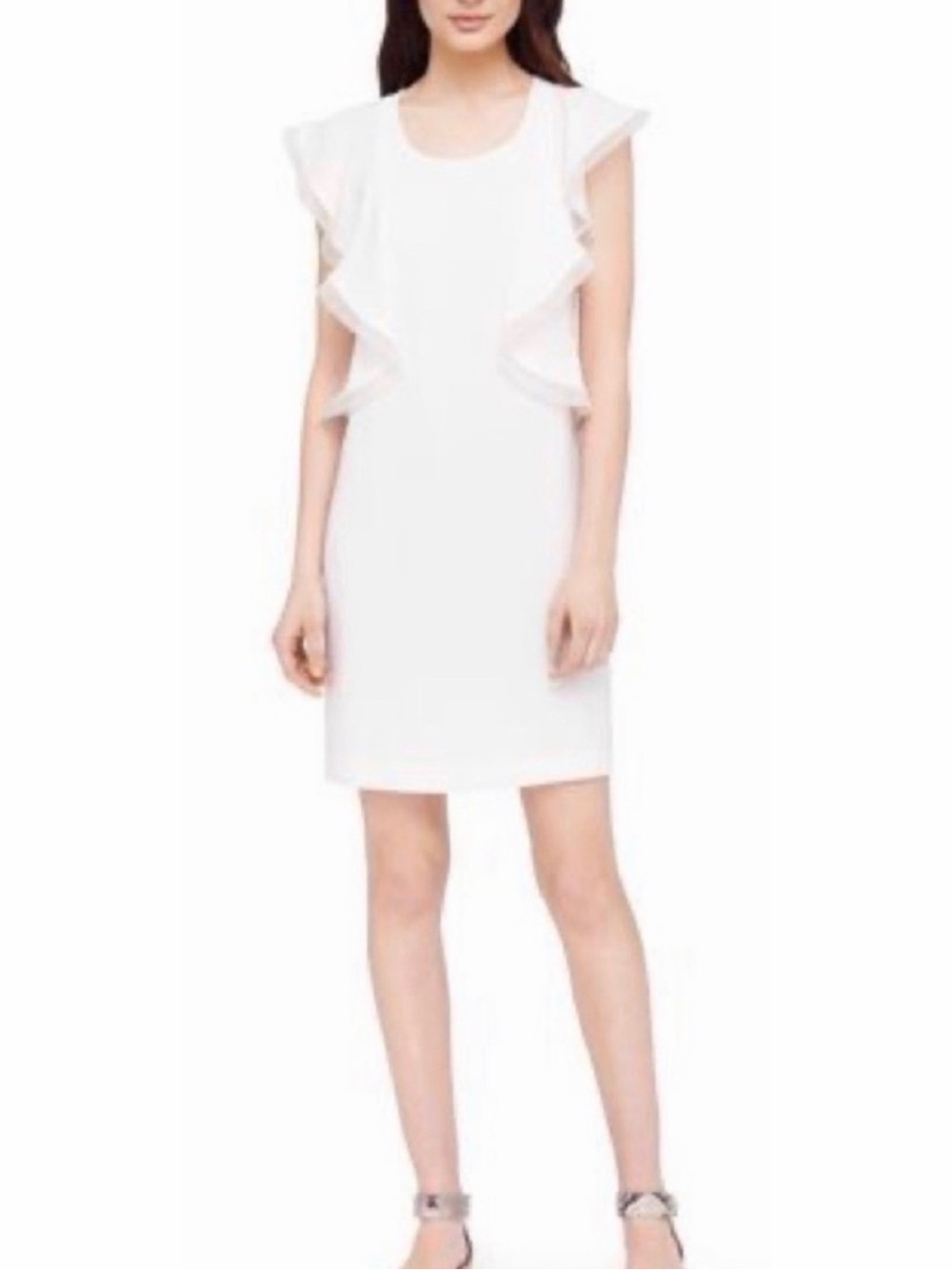 Club Monaco Irina Ruffle Trim Shift Dress Ivory